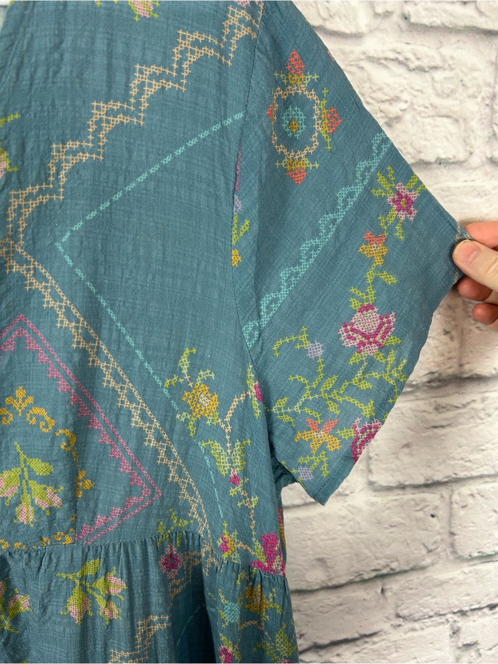 Natural Life Blue Floral Patchwork Button Front Midi Maxi Dress Large - Picture 3 of 7